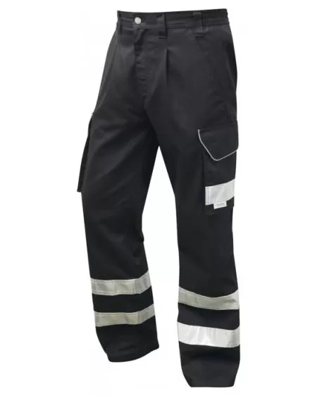 Leo Black Cargo Trousers With Hivis Stripes CT01