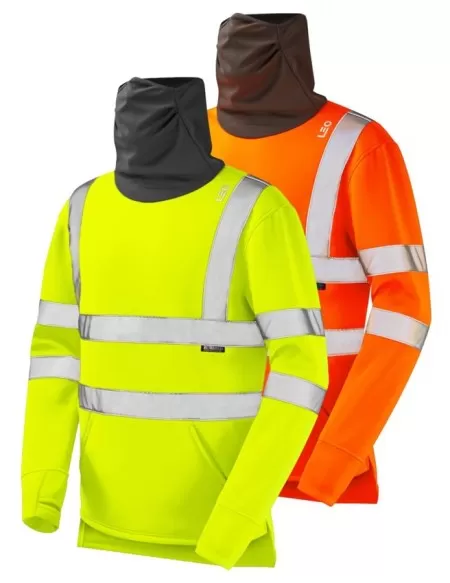 Leo SS06 Hi Vis Sweatshirt with built in Face Covering Snood