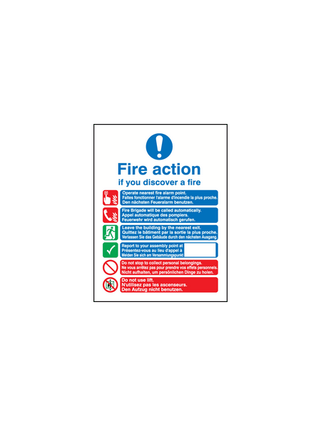 Multi lingual fire action auto with lift sign