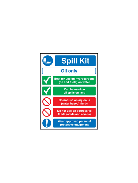 Spill kit oil type only sign