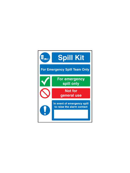 Spill kit emergency spill team only sign