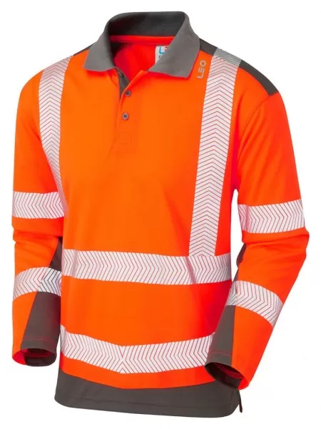 Orange Long Sleeve Hi Vis Polo Shirt Coolviz Leo P15-O/GY