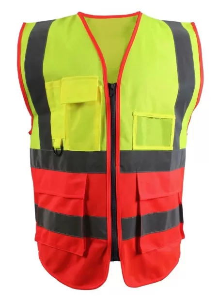 Premium Hi Vis Vest with Pockets Blackrock Yellow/Red
