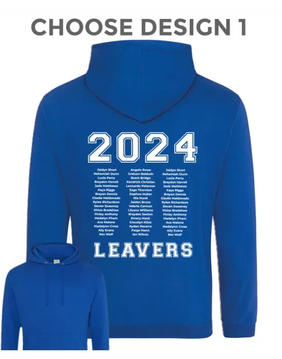 Leavers Hoody Design 1 With A Rear Print With Students Names In 3 Rows